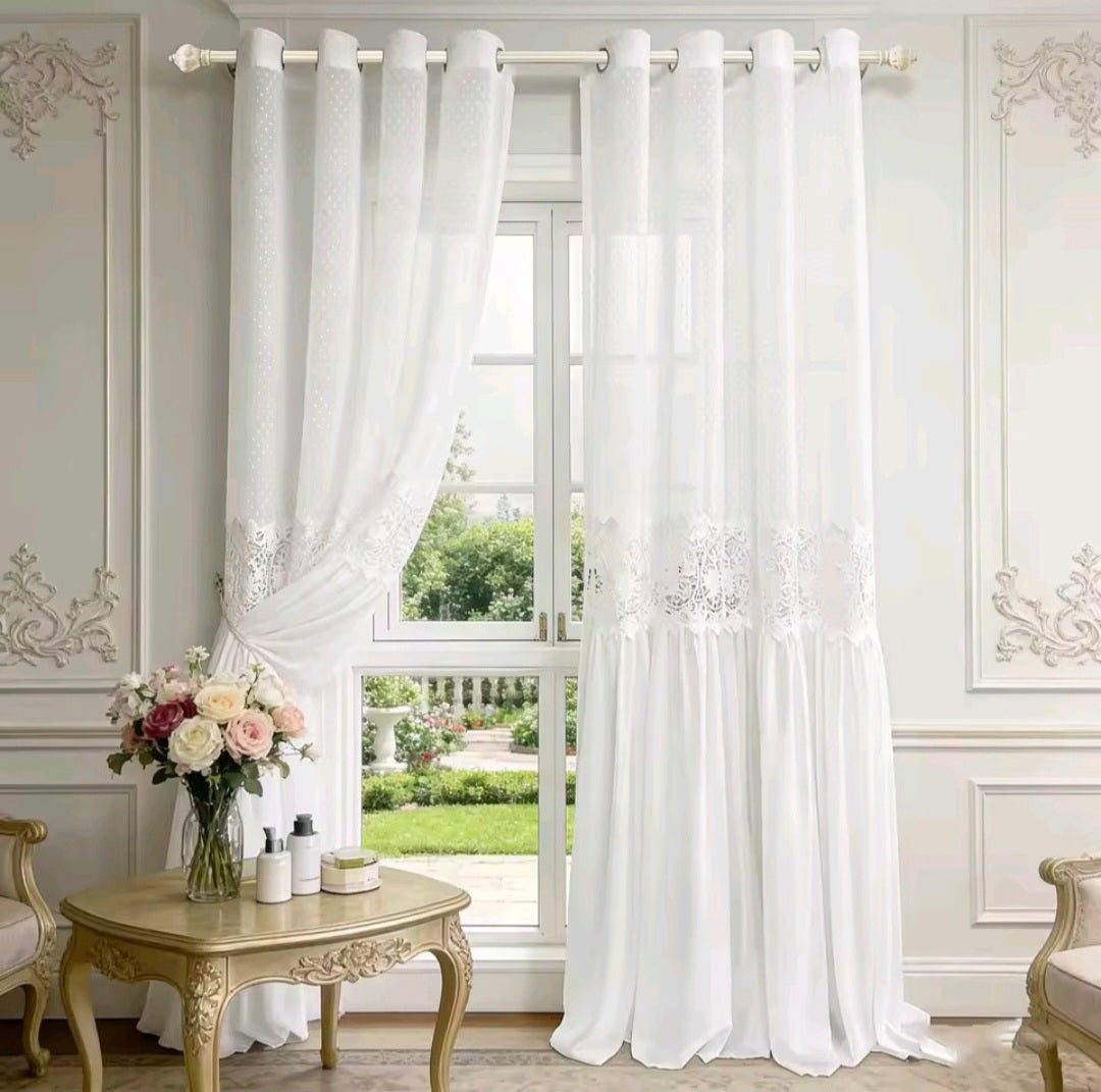 Flower Cutout Lace Sheer Window Panels (Extra Long Avail.)