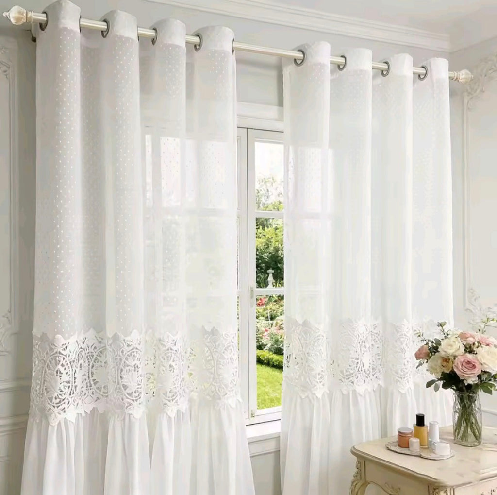 Flower Cutout Lace Sheer Window Panels (Extra Long Avail.)