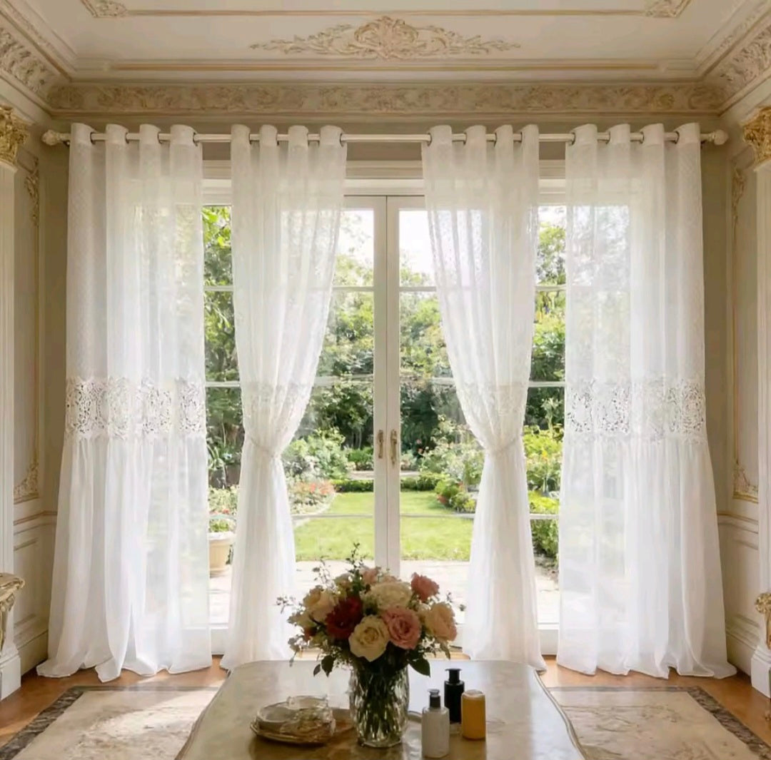 Flower Cutout Lace Sheer Window Panels (Extra Long Avail.)